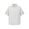 Camisa de Seersucker Texturizada, Ancha y Corta, Estilo Casual de Alta Gama, Hombros Caídos, Mangas Cortas, Camisa Rayada Retro Unisex de Verano, Blanca
