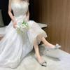 Zapatos de Boda de Tacón Medio para Mujer 2025 Nuevo Estilo Francés Piedras de Strass Lazo Zapatos de Novia Elegantes Vestido Punta Fina Tacón Grueso Zapatos Individuales para Mujer
