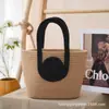 Bolsa de Tecido de Algodão Grande Capacidade Bolsa de Ombro para Praia Bolsa de Mão Vazada Bolsa Feminina Bolsa de Corda de Algodão Bolsa de Palha Bolsa Tote Transversal