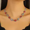 Colar Pulseira Cruzada Europeia e Americana Estilo Étnico Boêmio Retrô Padrão Oval Pulseira Encaixável Joias de Turquesa