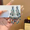 Brincos Longos Europeus e Americanos Transfronteiriços Resistentes com Zircônia Incrustada, Estilo Levemente Luxuoso, Brincos com Franjas de Pavão, Acessórios para Vestido de Noite
