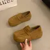 Mocassins de tamanho pequeno com aumento de altura e sola grossa para mulheres outono slip-on dois usos retrô Mules Mesclados sapatos únicos