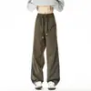 Pantalones de Patchwork Rayados Color Verde Militar para Hombre, Nuevos Pantalones de Trabajo Rectos para Primavera y Otoño, Pantalones Deportivos Casuales Estilo Americano de Corte Limpio