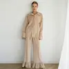 Pijama de mujer estilo europeo y americano, otoño e invierno, amigable con la piel, cálido, cómodo, conjunto de manga larga y pantalón largo, suministro de ropa de estar para mujer transfronteriza