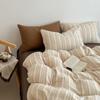 Juego de Ropa de Cama a Rayas Estilo Minimalista de Cuatro Piezas, Sábana Plana de Algodón Puro Lavado Grado A, Funda de Edredón, Sábana Ajustable, Juego de Tres Piezas Estilo Dormitorio para Hombres