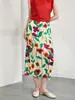 Falda Miyake Falda Plisada de Mujer Verano Cintura Alta Estampado Retro Diseño Nicho Sentido Adelgazante Cadera Abertura Falda Sobrefalda