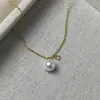 Collar de Concha de Perla Chapado en Plata de Ley S925 con Oro de 18K, Cadena Sencilla para Clavícula Estilo Francés con Colgante Único, Joyería Pequeña de Plata