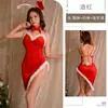 Lencería sexy para otoño e invierno, vestido camisón erótico de abertura alta, uniforme navideño de flecos para mujer 2214