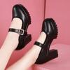 Zapatos de pasarela de otoño con tacón alto, punta redonda y tacón grueso, plataforma para mujer, modelo cheongsam, zapatos individuales de talla grande, zapatos negros de alto rendimiento