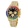 Amazon Explosiones Color Diamante Reloj Full Diamante Pedrería Unisex Calendario Tres Ojos Reloj Multifuncional Esfera de Taladro PP