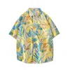 Camisa floral estilo hawaiano tailandés americano, verano estilo Hong Kong retro playa costera floral para pareja de manga corta para hombre