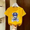 Camisa Casual de Manga Meia Manga com Gola Redonda para Bebê Menino, Estilo Novo de Verão para Meninos, Estampada com Desenhos, Manga Meia Manga, Estilo Coreano, Algodão Puro, Fofo, Roupa de Verão