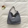 Bolsa de Lona de Grande Capacidade de Shuai Mi, Bolsa de Mão de Verão Estilo Preguiçoso, Bolsa de Ombro Xadrez de Lã para o Dia a Dia, Bolsa Tote Ins