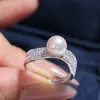 Accesorios DIY Anillo de Plata de Ley S925 con Circonita Microincrustada y Perla, Accesorio de Montura de Anillo Versátil y Elegante 8-10