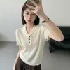 Camisa de Punto de Seda Helada con Cuello Retorcido Estilo Old Money, Top Polo Chic de Verano de Alto Nivel para Mujer con Cuello en V