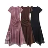 Moda Europea y Americana Transfronteriza Piel Verano 2025 Nueva Moda Vestido Midi Sin Mangas Cuello Alto Falda de Cintura Elegante