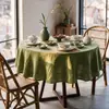 Mantel redondo de lino estilo chino, mantel de comedor de algodón y lino color natural antiguo, mantel para mesa de té y mesa de café estilo Zen, cubierta redonda grande para mesa