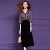 Vestido Falso de Dos Piezas Fimoni para Mujer de Manga Larga Otoño Nuevo Retro Francés Cintura Alta Adelgazante Elegante Falda con Cuello en V