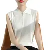 Colete Tricotado com Gola Polo da Moda para Mulheres, Regata Justa em Camadas, Cor Pura, Casual, Sem Mangas, para Usar por Baixo