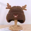 Gorro de Lana para Mujer Otoño e Invierno Exterior Astas Cálido Bordado Tejido Gorro para Mujer Engrosado Montar Estudiante Gorra sin Visera Moda