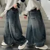 Calça Jeans Larga para Meninos, Estilo Primavera e Outono para Meninos Mais Velhos, Calça Longa Reta Lavada da Moda, Calça Casual para Outono