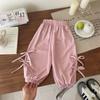 Pantalones de Verano para Niñas Pantalones con Lazo Pantalones Bombachos para Niños Pequeños y Medianos Pantalones Casuales de Color Sólido Sueltos Antimosquitos para Niñas