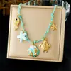 Colección de Collares Coloridos Estilo Océano con Goteo de Aceite, Cadena para Clavícula de Concha Estrella de Mar Sol Perla de Imitación, Joyería al por Mayor Estilo Vacacional