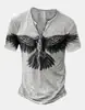 Roupas Masculinas Transfronteiriças Amazon 25 Camisas Henley de Manga Curta Europeias e Americanas Série Halloween Estampada Henley Casual com 7 Botões