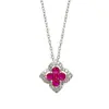 Collar Colgante Trébol de Cuatro Hojas con Diamantes y Rubíes Brillantes Moda de Alta Gama Primavera y Verano Exquisito Collar de Alta Gama Nuevo Estilo 2025