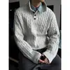 Camisa Polo com Gola Reversível, Suéter de Tricô Trançado, Suéter Masculino Outono e Inverno Estilo Old Money para Negócios, Atacado de Fábrica Transfronteiriço