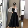 Vestido Negro Pequeño Estilo Hepburn para Mujer 2026 Primavera y Otoño Nuevo Vintage Cuello en V Largo Por Encima de la Rodilla Negro Elegante Vestido Falda Larga