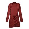 Otoño e invierno 2023, nuevo vestido de dos piezas de manga larga con cuello halter falso, falda plisada ajustada y sexy para mujer