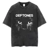 Camiseta Vestida Lavável de Algodão Puro Estilo Europeu e Americano Caveira de Gato Estilo de Rua Personagem Estampado Top Novo