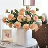 Flores Artificiales de Dalia Accesorios para Fotografía Decoración de Boda Arreglo de Pasillo Flor Falsa Tallo Único Dalia Artificial de 3 Cabezas