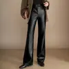 Moda Otoño/Invierno 2026 Nuevo Versátil Casual Pantalones de Cuero Acampanados para Mujer, Estilo Coreano Ajuste Delgado para Viajar Adelgazantes Pantalones de Boca de Campana Tendencia