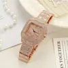 Nuevo Reloj Cuadrado con Correa de Acero Cielo Estrellado y Diamantes Hombres Europeos y Americanos Escala Romana Cielo Estrellado Moda Reloj de Cuarzo