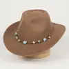 Nuevo Sombrero de Vaquero Occidental Comercio Exterior Transfronterizo Sombrero de Fieltro Estilo Étnico Unisex Estilo Tibetano Ala Curvada Accesorios de Joya Estrella