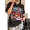 [6535 marco de algodón] Camiseta de manga corta con estampado retro americano nueva primavera y verano 2024 para mujer
