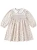 Vestido para meninas estilo coreano com estampa de borboletas e franzido, coleção outono 2026, vestido princesa de manga longa com gola boneca
