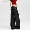 Jeans de Pierna Ancha Azul Oscuro para Mujer 2025 Otoño Nuevo Cintura Alta Holgados Aspecto Adelgazante Denim Caído Rectos Pantalones de Largo Hasta el Suelo