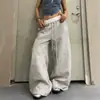 Calça casual larga de cintura com cordão, estampa completa de estrelas em cores contrastantes, estilo de rua americano, para homens e mulheres, calça esportiva solta de comprimento até o chão