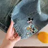 Jeans de alta qualidade para meninos e meninas, novo estilo primavera e outono 2026, estampa de desenho animado, retalhos, calça curva versátil