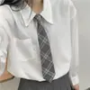 Cuadros Sin Corbata Corbata Gris Camisa JK Estilo Japonés Estilo Universitario Pareja Todo-partido Casual Estilo Coreano Corbata de Lazo Hombre de Moda