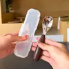 Acero inoxidable 316 con veta de madera juego de cuchara y tenedor para niños cuchara de lingote portátil cuchara para comida de bebé cuchara para comer para niños pequeños