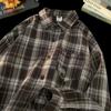 Camisa de Cuadros Americana para Hombre Primavera y Otoño Nueva Marca de Moda Versátil Retro Camisa de Manga Larga High Street Chaqueta Casual Top