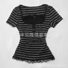 Nuevo Top de Verano 2026 Estilo Gótico Adelgazante de Cintura Camisa de Manga Corta a Rayas con Cuello Cuadrado para Mujer