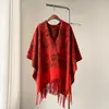 Abrigo tipo chal de comercio exterior estilo vintage con estampado paisley desgastado y flecos, capa cálida de otoño e invierno de corte holgado para mujer
