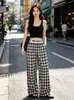Pantalones de Cuadros Estilo Americano Ligeros de Pierna Ancha con Cinturilla de Retazos Pierna Recta, Nueva Moda de Verano Versátiles Casuales Largos