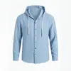 Camisa de Algodón con Capucha para Hombre Textura Plisada Sudadera con Cordón Manga Larga Casual Protección Solar Camisa Versátil Mayoreo