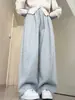 Calça Esportiva Cinza Claro com Barra Curva para Mulheres, Nova Tendência Coreana Primavera 2026, Forrada com Lã, Corte Reto Solto, Caimento Fluido, Calça de Perna Larga Glutinosa
